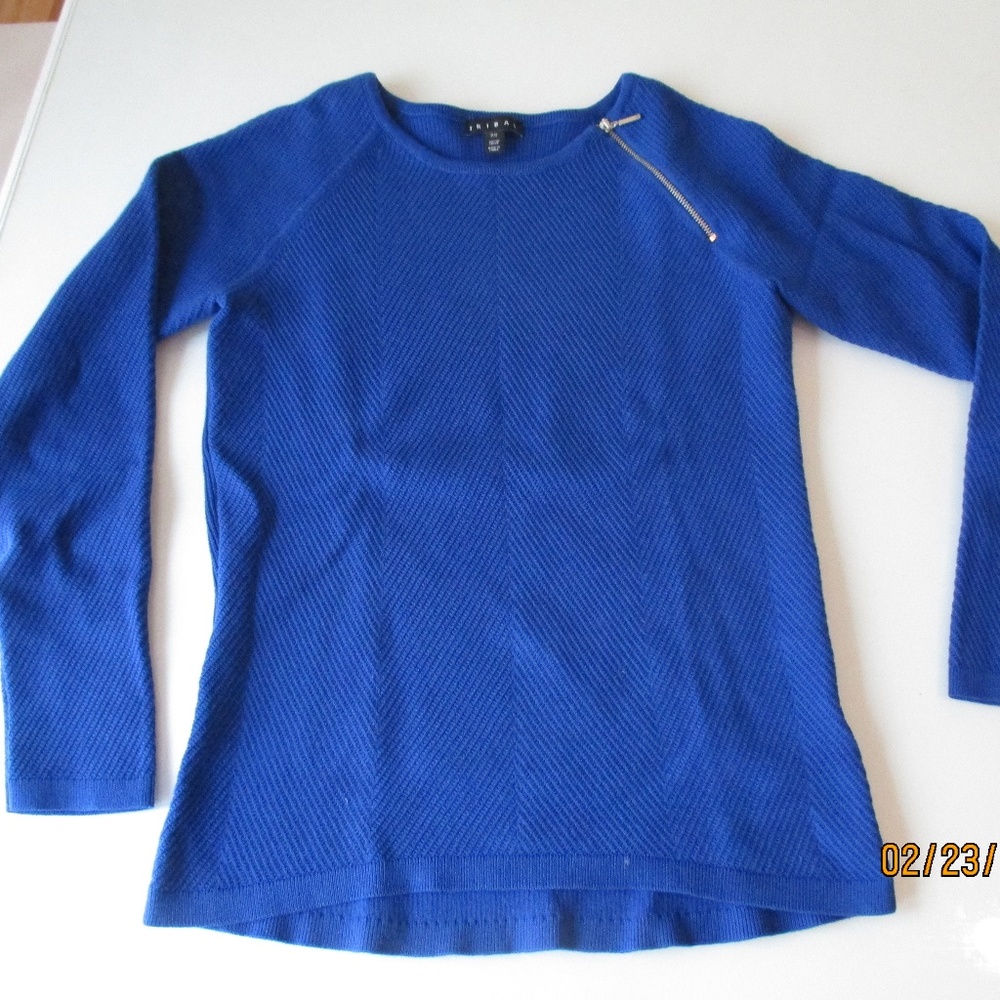 Tribal Crewneck Sweater with Accent Zipper